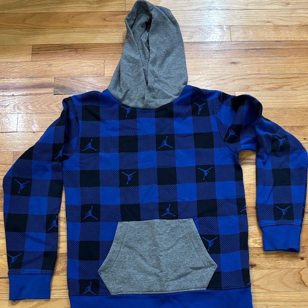 Jordan Kids Blue and Gray Plaid Hoodie